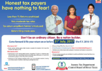 Ad on a newspaper by the IT Department and CBDT about nation builder and ordinary citizen.